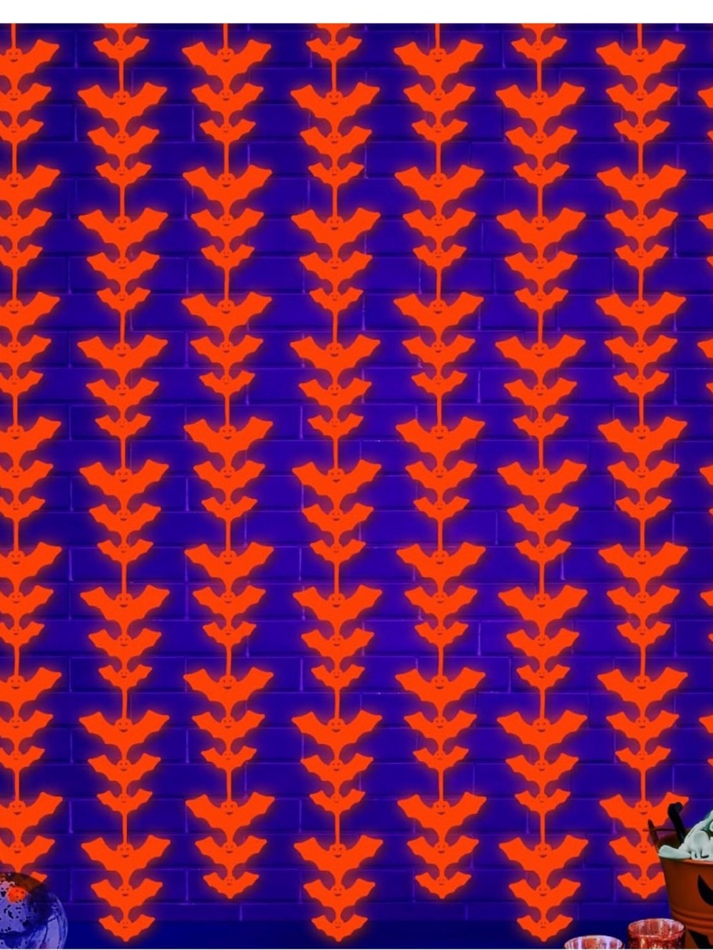 Neon Fluorescent Orange Bat Backdrop - Halloween Party Photo Prop